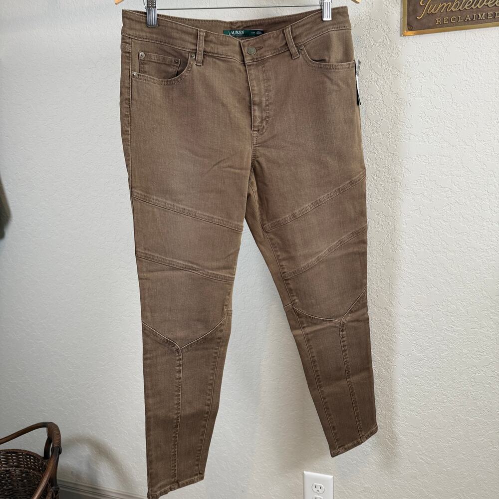 Women's Lauren Ralph Lauren Brown Patch Straight Leg Denim Jeans Size 14 Petite